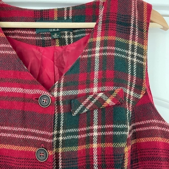 Vintage Bushwacker USA Wool Plaid Button Front Dress - 12 - Picture 3 of 7